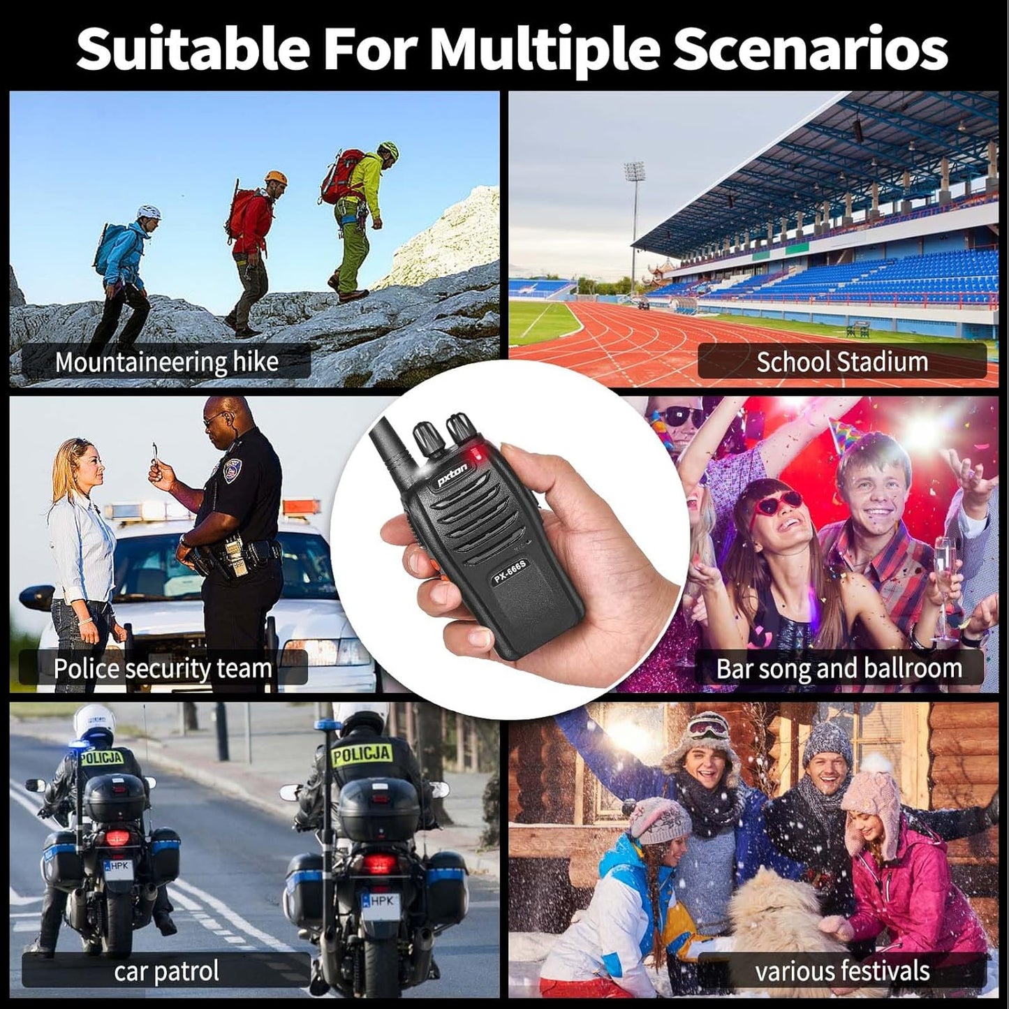 Pxton 888S & 666S Walkie Talkies - Long Range Rechargeable Two-Way Radios with Headphones | 8 Pack