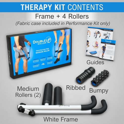 DoubleUP Roller Therapy Kit - Muscle Massager with Lever-Action Control | Quick-Change Rollers - White