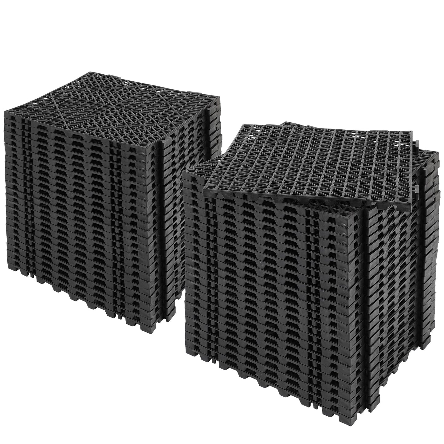 FAHKNS 50Pcs Interlocking Drainage Tiles, 12Inx12In Non-Slip Splicing Waterproof Mat, Free Joint Snap-On Installation with Rubber Drainage Mat for Indoor and Outdoor Use, Black