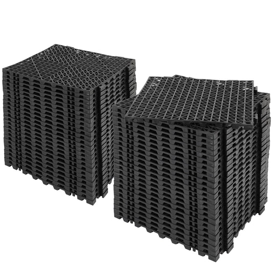FAHKNS 50Pcs Interlocking Drainage Tiles, 12Inx12In Non-Slip Splicing Waterproof Mat, Free Joint Snap-On Installation with Rubber Drainage Mat for Indoor and Outdoor Use, Black