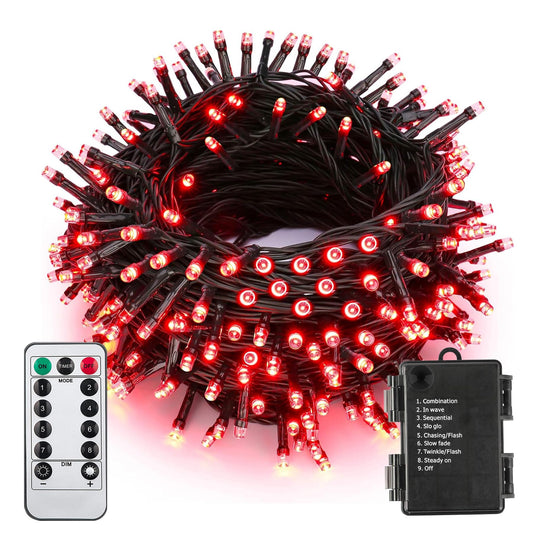 ITICdecor 33ft 100 LED Christmas String Lights, Waterproof Fairy Starry String Lights Battery Operated, 8 Modes Decorative Lights for Indoor Outdoor Xmas Tree Party Garden (Red)