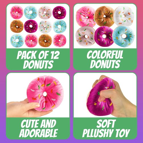 Bedwina Plush Donuts - 12-Pack Stuffed Donut Toys | Perfect Party Favors & Stocking Stuffers for Kids