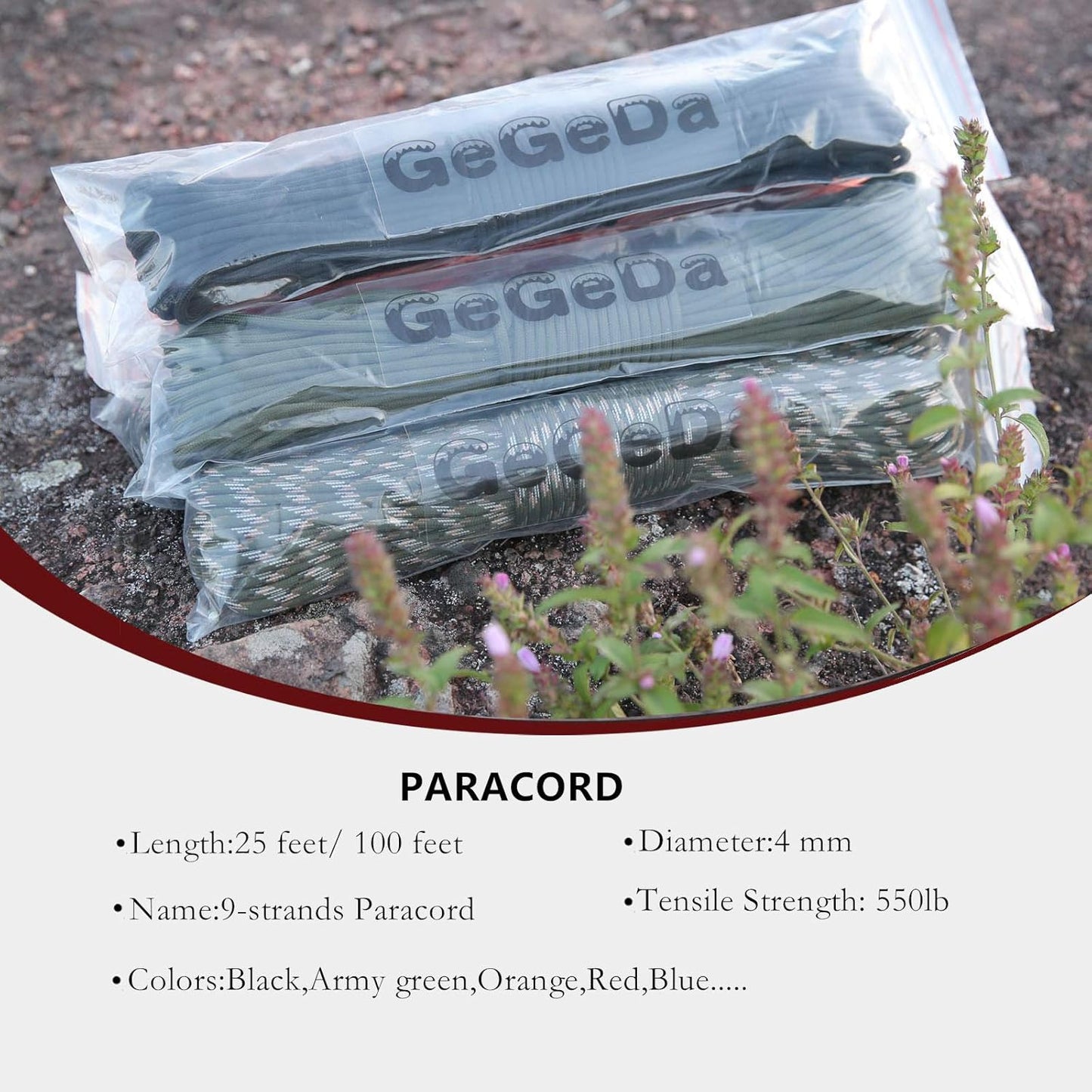 Paracord 9 Core 550 Parachute Cord - Durable Camping Rope, 100FT in Black