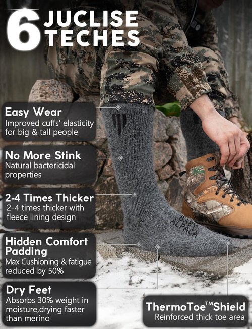 Juclise Alpaca Boot Socks for Men and Women, Moisture Wicking, Temperature Regulating, Hiking, Running(Dark Gray XL)
