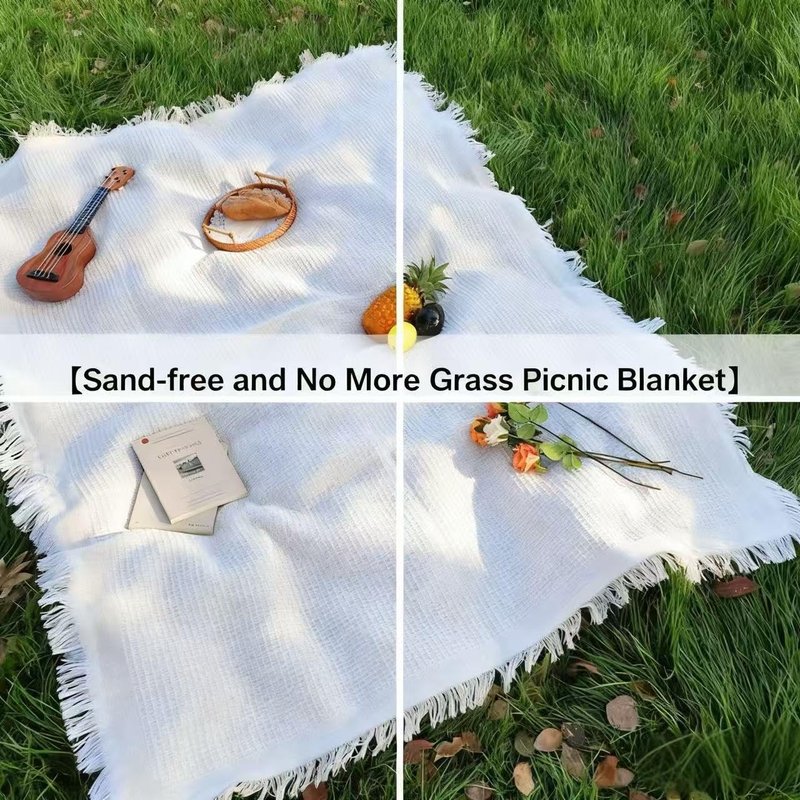 Zyntrytong 70"x 70" Picnic Blanket Extra Large,Layer Outdoor Blanket for 5 to 7 Adults,Camping Grass Lawn Park Accessories Cute Couple Gifts Ideas Wedding Registry for Camping, Park, Beach (Cream)
