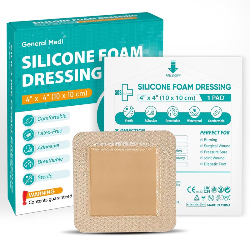 General Medi Waterproof Silicone Foam Island Dressing (10 Packs) – 4" x 4" Sterile Wound Care Pad with Adhesive Border - Sterile, Soft & Highly Absorbent Medical Grade Dressing Pad