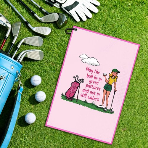 Juoqg May The Ball Lie in Green Pastures Pink Golf Towel, Funny Golf Bag Towel with Clip, Golfing Accessories for Women, Golfing Gifts for Golfer Mom Daughter, Birthday Gifts for Sport Lover Friend
