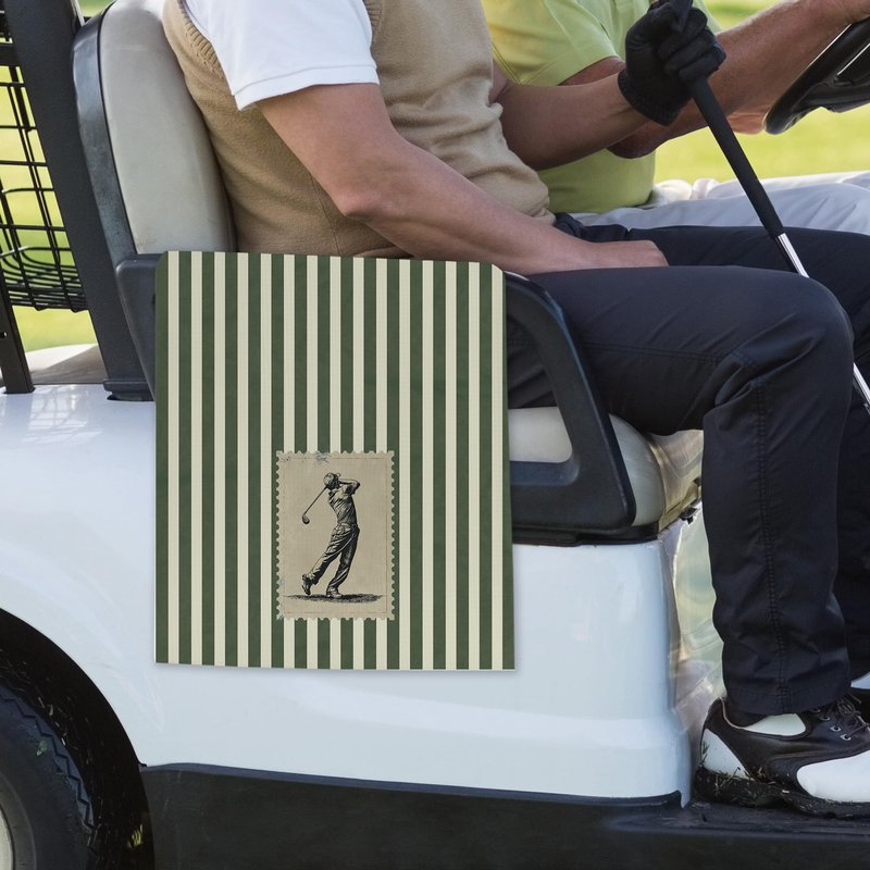 BCUANGD Vintage Golf Towel - Retro Green Stripe Golf Bag Accessories Towel, Trendy Preppy Disc Weave Waffle & Ball Towels with Carabiner Clip Birthady Gifts for Golfer Dad Grandpa Men, 16"x24"