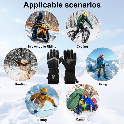 QILOVE Heated Gloves for Men Women, Waterproof Rechargeable Electric Gloves with 3 Heating Levels, Touchscreen Tips, Non-Slip Grip Hand Warmer for Motorcycling, Skiing & Outdoor Works