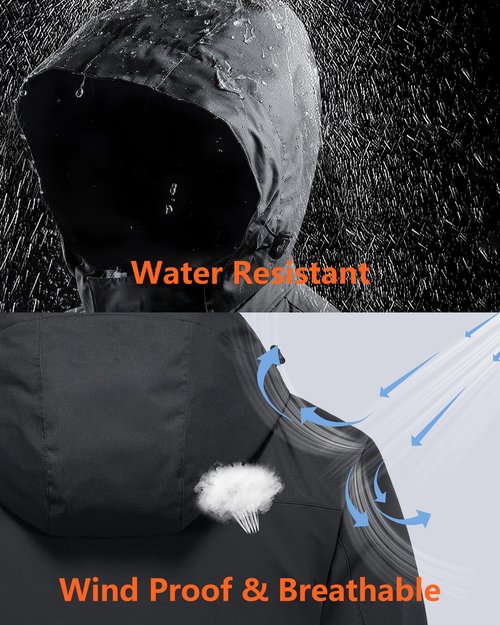 Graphene Heated Jacket Women Rechargeable Battery Pack 18400 mAh Winter Warming Waterproof Electric Heating Coat with Detachable Hood, Black2025, M, Mom Grandma Sister Girlfriend Birthday Gift