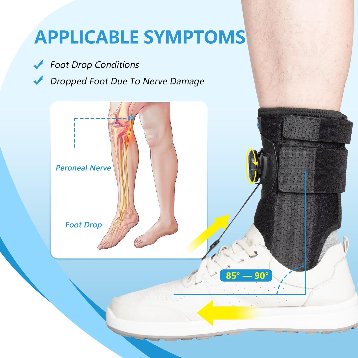 joingood Adjustable AFO Foot Drop Brace with Quick Release Dial, Drop Foot Support for Nerve Damage or Muscle Weakness, with Wide Hook for Shoes Slippers Left or Right Foot, Unisex, L/XL