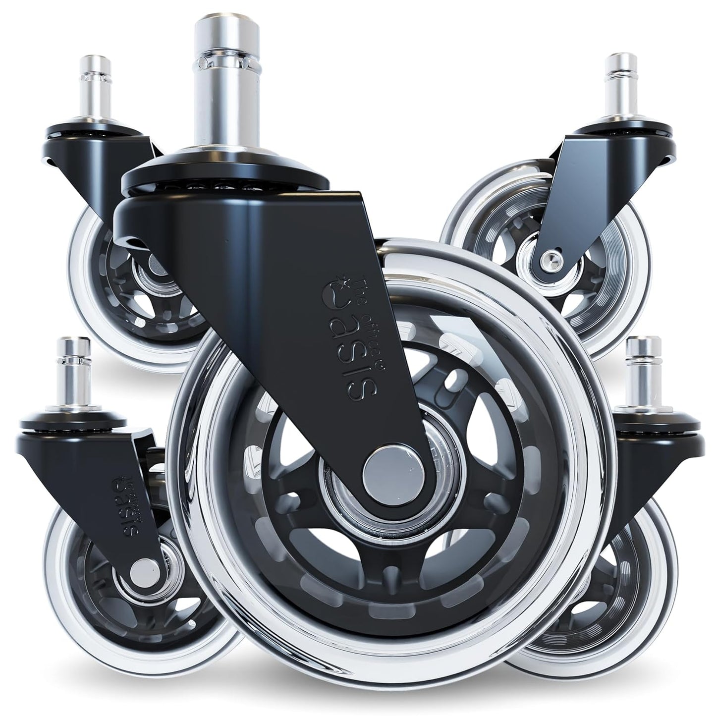 Original Rollerblade Office Chair Wheels - Smooth, Quiet Casters for Hardwood & Carpet - Easy Universal Fit - Set of 5