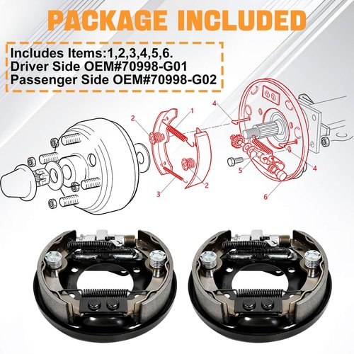 MOSNAI Golf Cart Brake Assembly for EZGO TXT PDS and Yamaha G14 G16 G19 G20 G21 G22, Driver and Passenger Side Brake Assembly Include EZGO TXT Brakes Shoes, OEM# 70998-G01 70998-G02