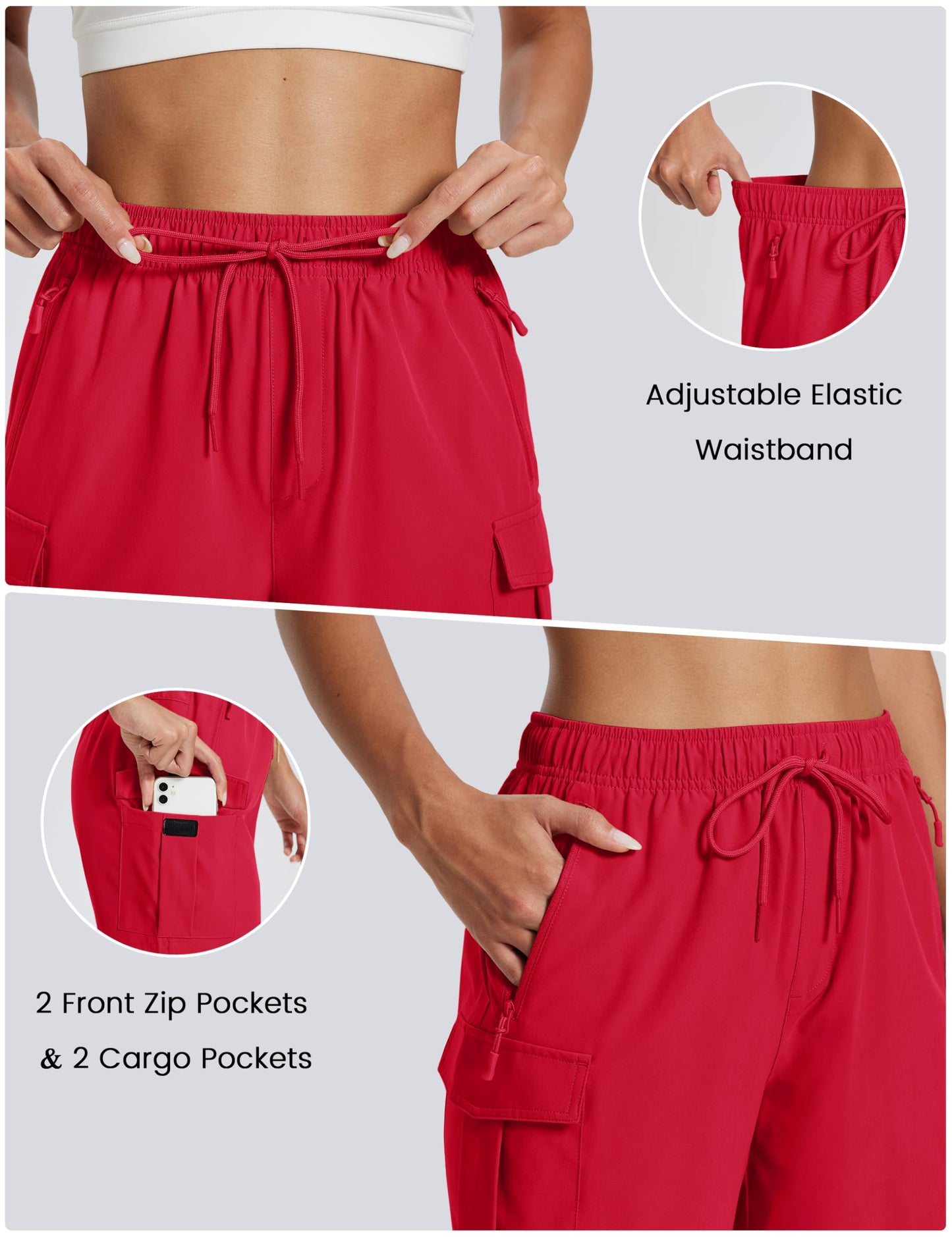 MAGCOMSEN Womens Quick Dry Hiking Shorts Lightweight Cargo Athletic Shorts for Summer Outdoor Travel Zip Pockets Red L