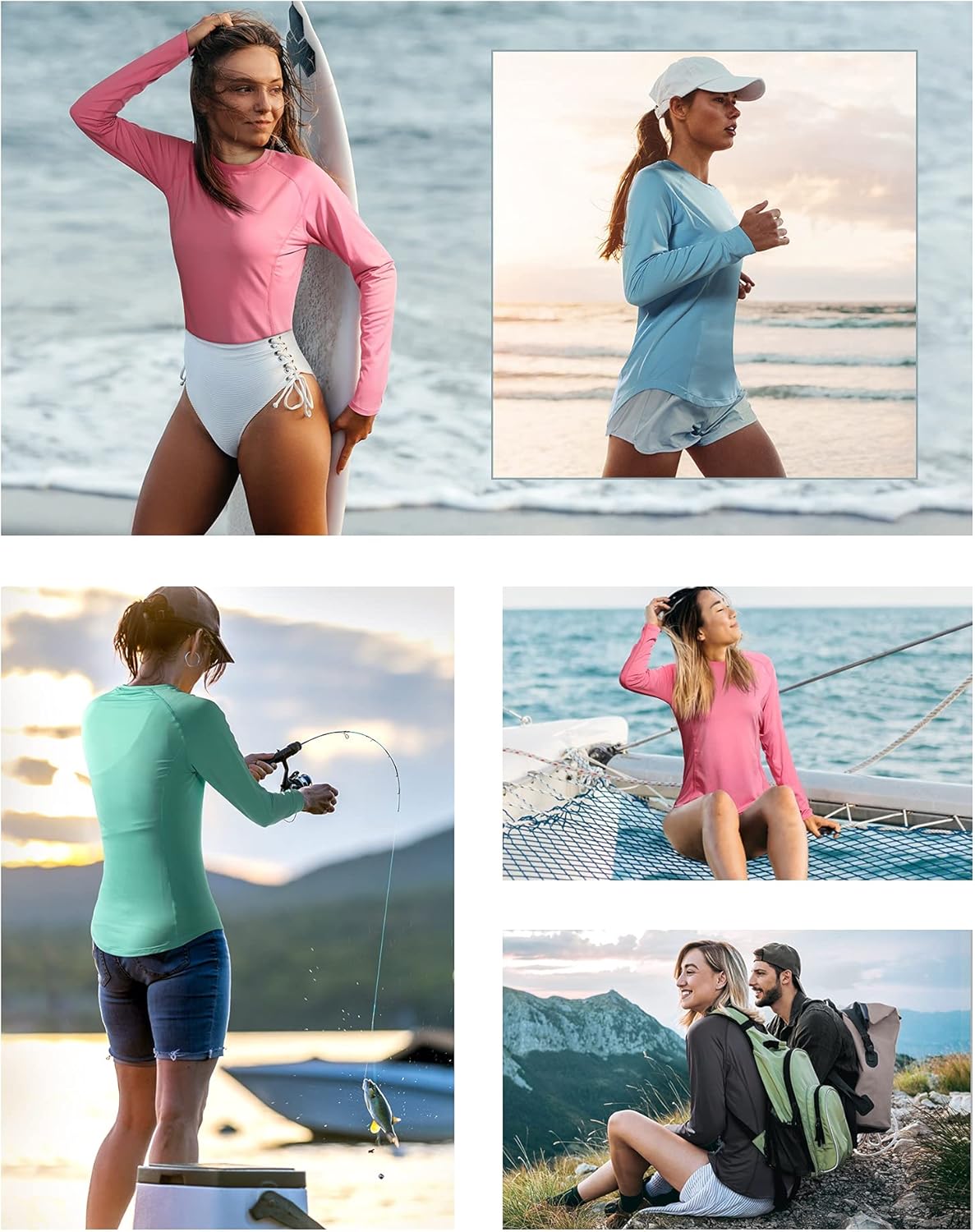 Roadbox Women's Long Sleeve UV Sun Shirts - UPF 50+ Rash Guard for Workout & Swim
