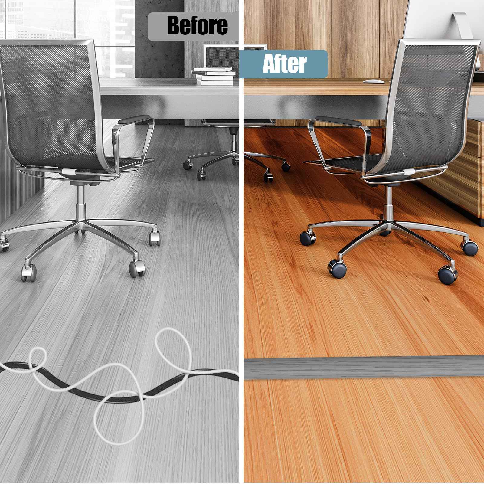 Floor Cord Cover Self Adhesive Cord Hider,10FT Cable Management, Extension Strip Protector for Wires, Prevent Cable Trips for Offices, Gyms, Exhibitions Cavity:0.51"(W) x 0.3"(H) Gray Wood