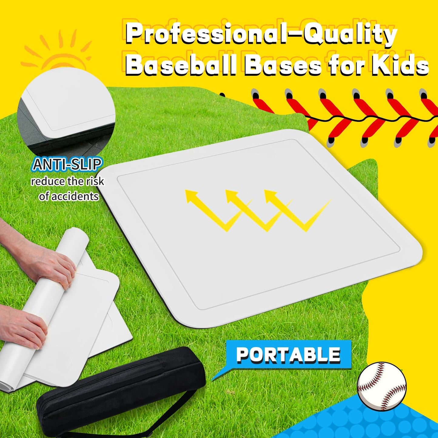 Lolyer Baseball Bases for Yard- 3 Throw Down Bases 1 Homeplate 1 Pitching Base for Baseball Practice, Rubber Bases for Kickball Baseball Softball Play (White)