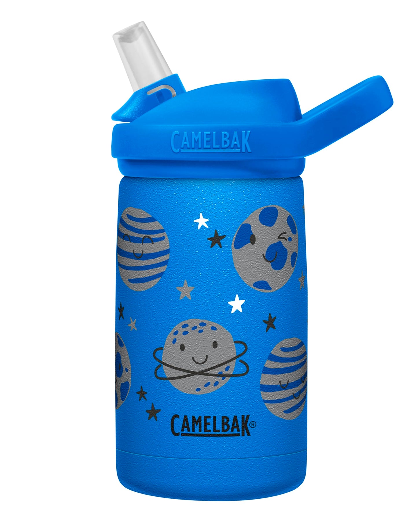 CamelBak Eddy+ Kids Insulated Stainless Steel Water Bottle with Bite Valve Straw, Leak‑Resistant Design for Everyday Hydration, 12oz, Space Smiles