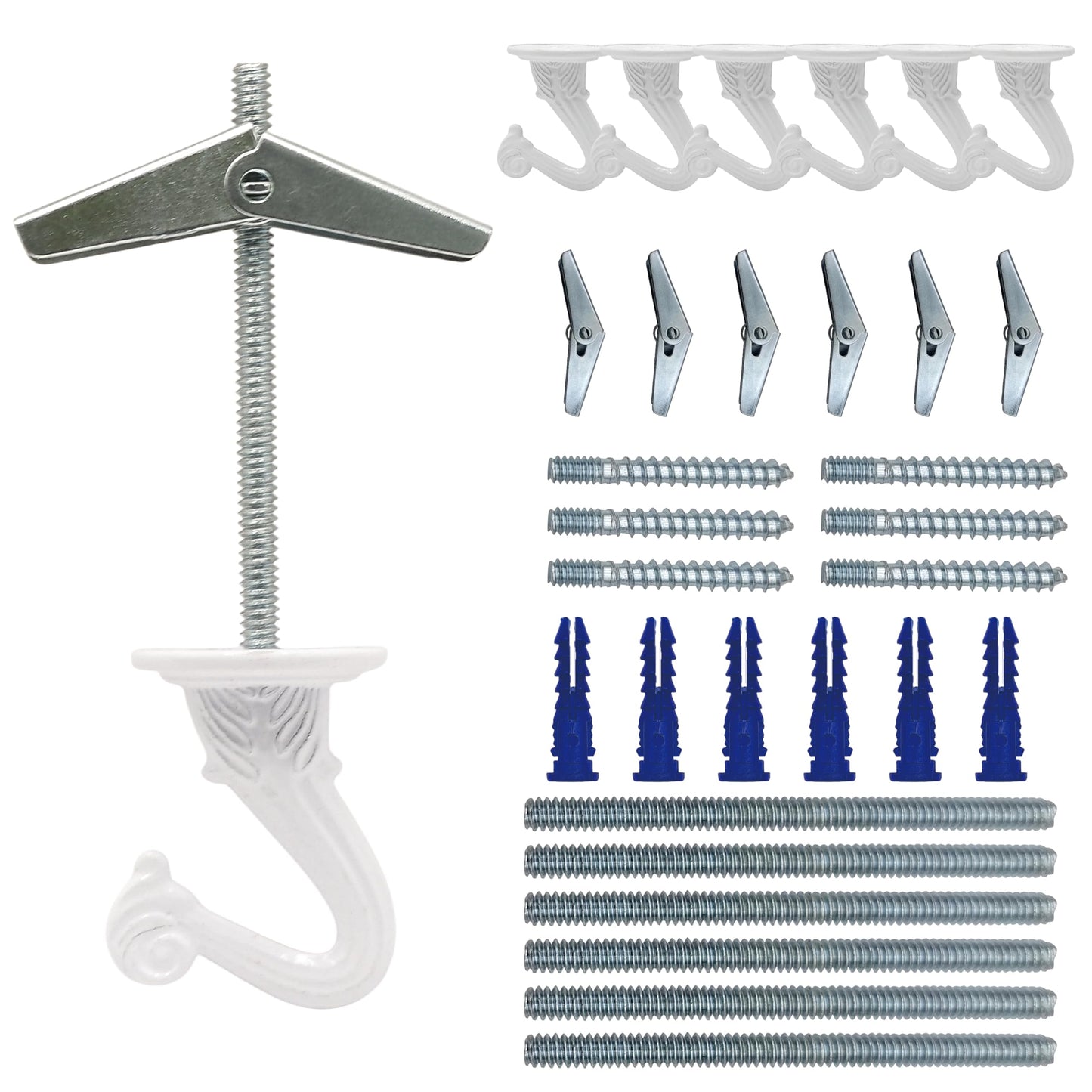 NACETURE Ceiling Hooks for Hanging Plants – 6 Pcs White Plant Hooks for Hanging Baskets Outdoor or Indoor - Swag Hook for Ceiling with Toggle Hooks for Hanging Lights, Flower Install Screw in Hooks