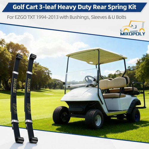 Mixopoly 3-Leaf Golf Cart Rear Spring Kit Heavy Duty for EZGO TXT 1994-2013 with Bushings, Sleeves & U Bolts Replace OEM 70247-G01 70474-G01 70505-G01 603109