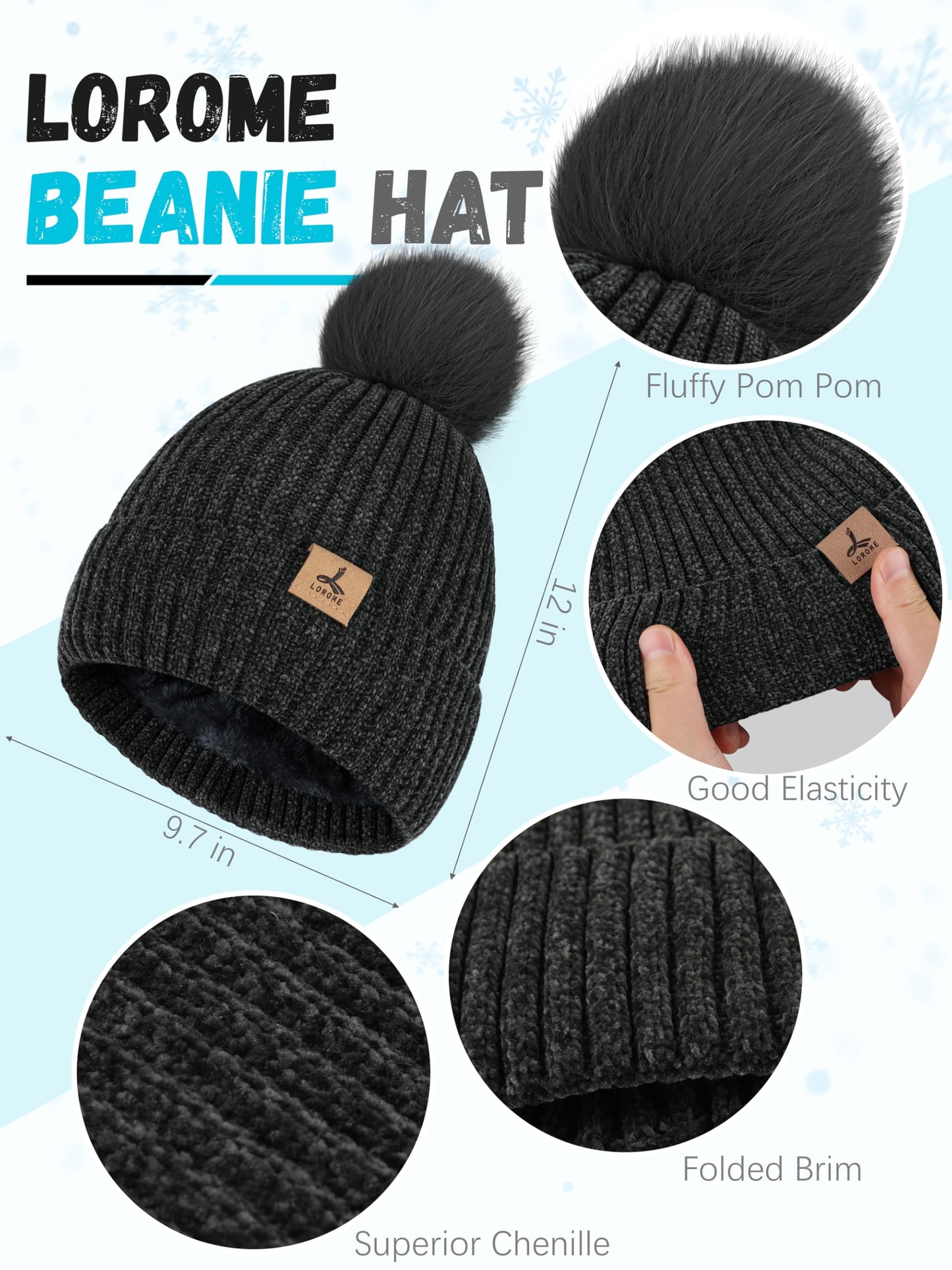 Winter Warm Hat Scarf and Touch Screen Gloves Set, Knitted Pom Beanie Hat Neck Warmer Long Scarf Winter Gloves for Women Men