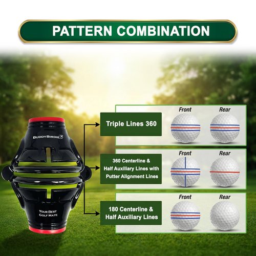 BUDDYBIRDIE Putt Liner 360 Pro Golf Ball Marker | 360 Degree Line Drawing Alignment Accessory Tool Identification Multicolor Triple Line Golf Gift Premium Quality (Red)