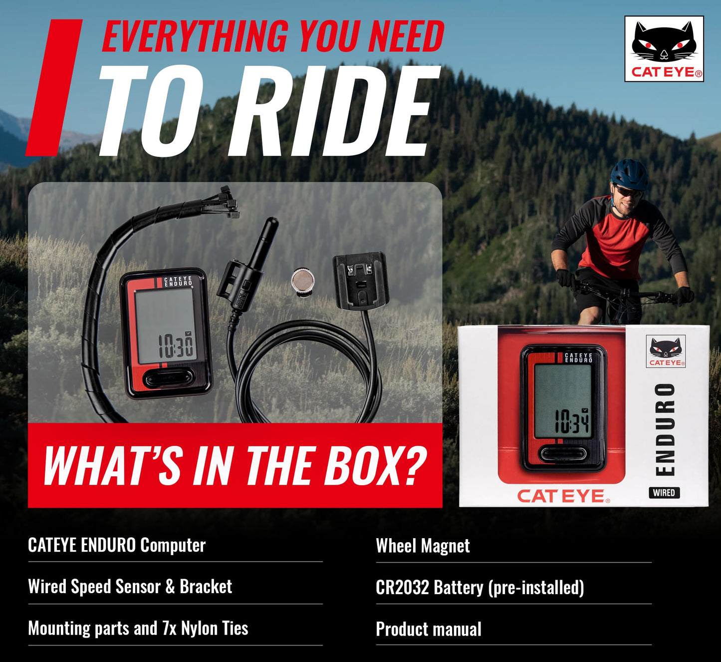 CATEYE Wired Bike Computer – Entry-Level Speedometer and Odometer, Perfect for Beginner Cyclists, Auto Start/Stop, Easy Setup for Road, MTB, Gravel Bikes, 3 Year Battery Life