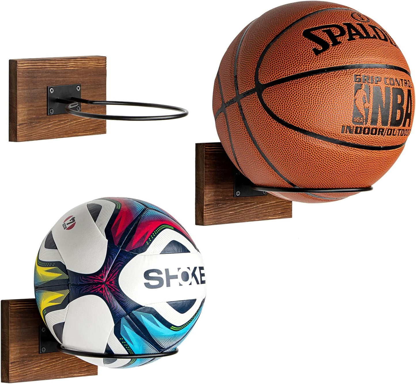 PUERSI Wall Mount Ball Holder - Display Storage Stand for Basketball, Football, Soccer, Volleyball