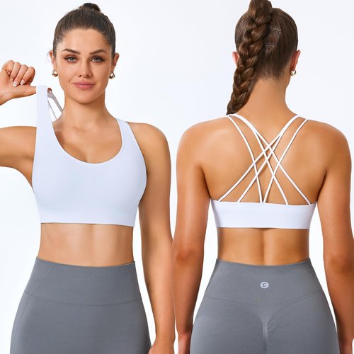 Evercute Cross Back Sport Bras Padded Strappy Medium Support Cropped Bras for Yoga Workout Fitness Bras