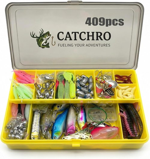 CATCHRO Fishing Lure Kit - 409 Pcs Tackle Box Set for Freshwater & Saltwater | Perfect Gift for All Skill Levels