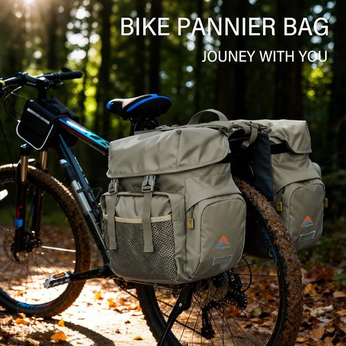 TGpao Large Saddle Bags for bike,Waterproof 50L Panier bag for Bicycles/MTB/E-Bike,Bike Trunk Bag With Reflective Stripes (Army green,50L)