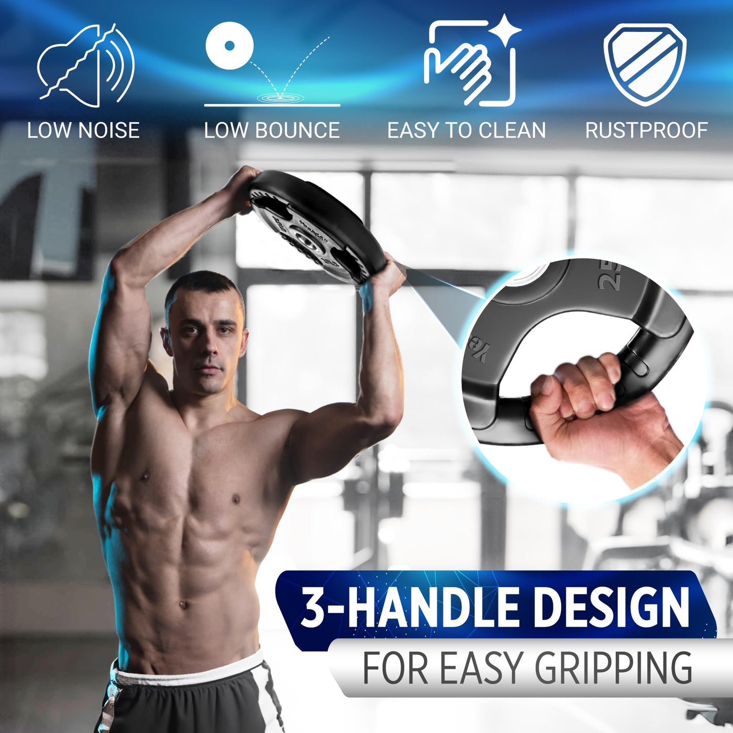 Yes4All Weight Plate Grip Rubber Coated For Weightlifting & Strength Training, Cast Iron - 2.5LB - Pair