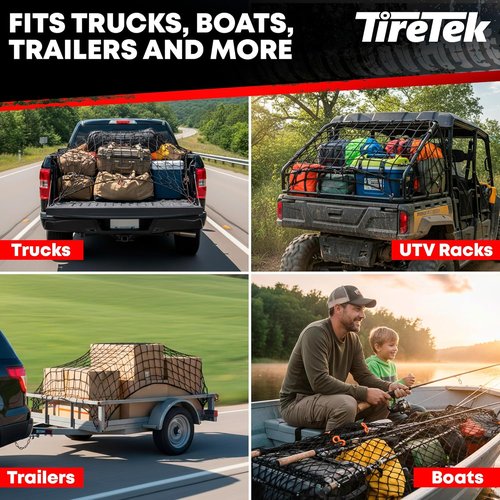 **Cargo Net for Pickup Truck Bed - Heavy Duty Organizer with 12 Carabiners | Stretches 4'x6' to 8'x12'**