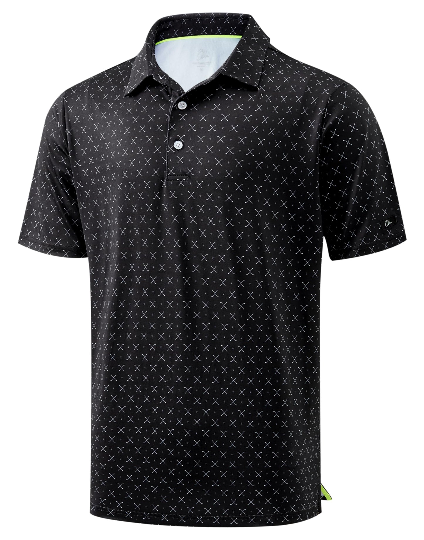 Obla Mens Golf Polo Shirts Short Sleeve Dry Fit Performance Moisture Wicking Casual Print Collared Golf Shirts for Men (Black Golf Clubs_L)