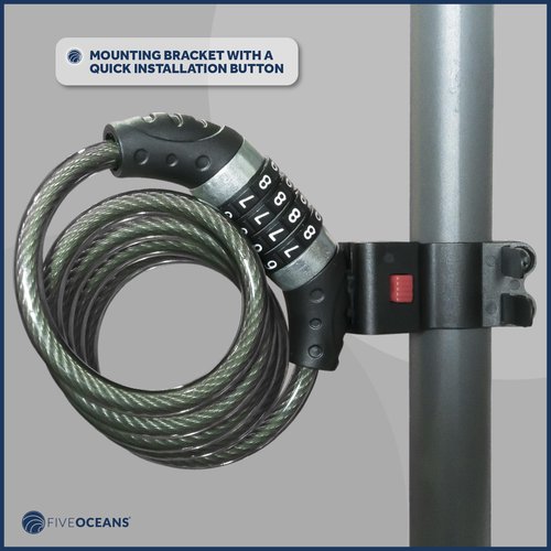 Five Oceans Bike Lock Cable, Combination Anti Theft Bike Locks Heavy Duty, Security Resettable Bicycle Lock with Mounting Bracket, 4 Feet Long for Bike, Motorcycle, Bicycle, Door, Gate, Fence - FO3957