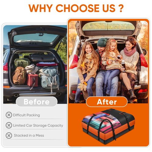 WdfCariP Car Rooftop Waterproof Bag,20 Cubic Feet Large Capacity Waterproof Car Rooftop Cargo Carrier Roof Bag for All Vehicle with/Without Racks-Anti-Slip Mat,10 Straps,6 Door Hooks,Luggage Lock