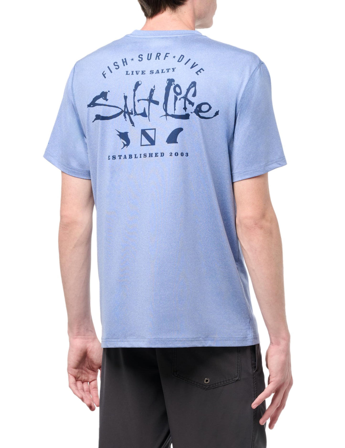 Salt Life Waterman's Trifecta Short Sleeve Performance Pocket Tee, Harbor Blue Heather, Small
