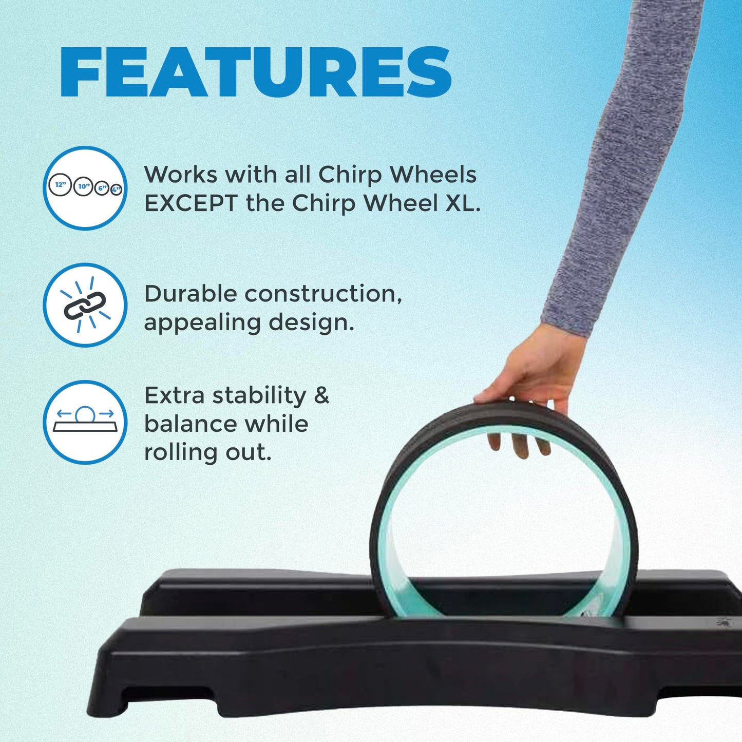 Chirp Wheel Foam Roller 3-Pack with Base for Back Pain Relief, Mint
