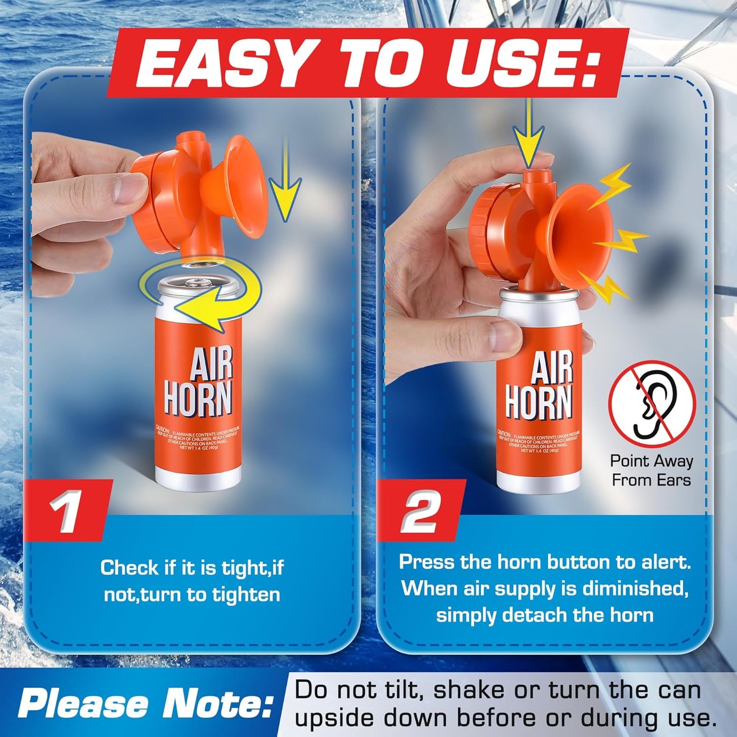 Air Horn | 1.4oz 122dB Loud Marine Safety Horn - Heard Up to 1/2 Mile, US Coast Guard Approved