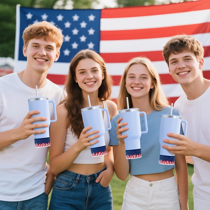 R HORSE American Drip Silicone Boot for Cup - 4Pcs July 4th Anti Slip Protector Sleeve Cover Fit for Tumbler Quencher 30/40 oz Hydro Flask IceFlow Flip 4th of July Independence Day Gifts
