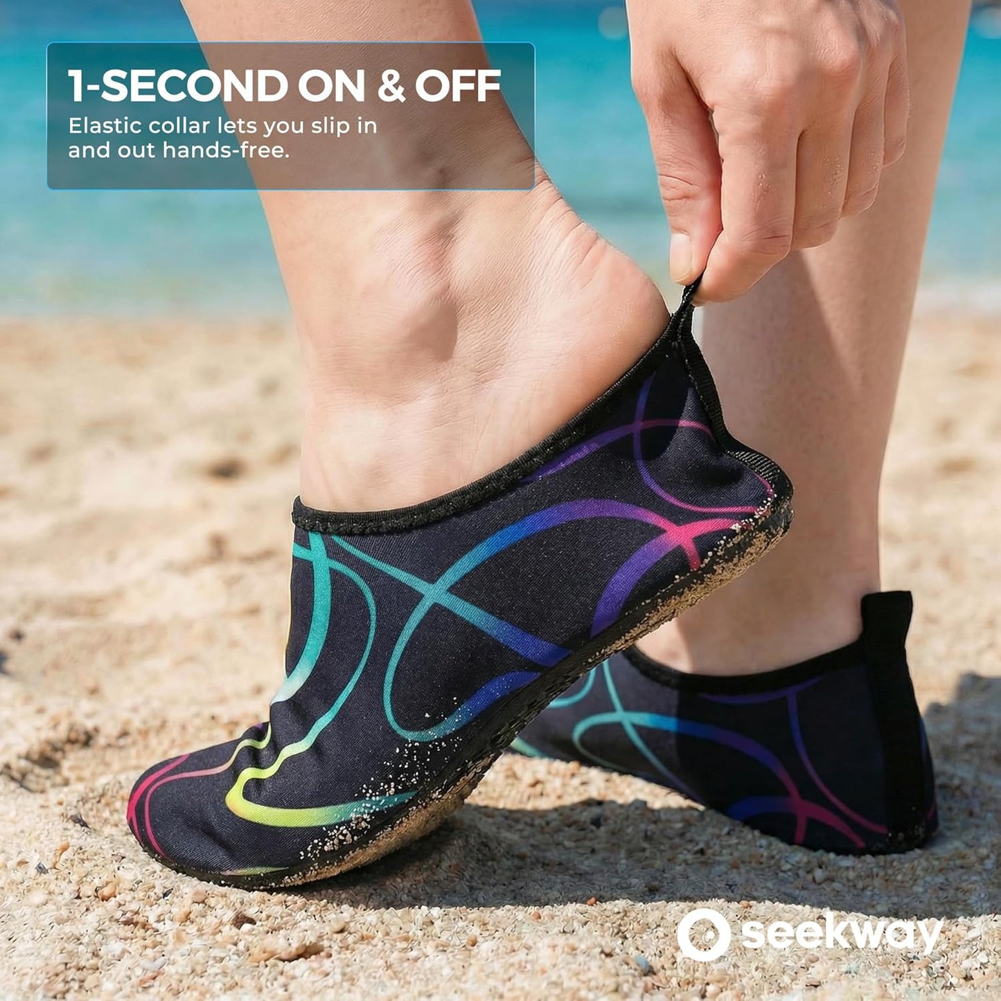 SEEKWAY Water Shoes - Quick-Dry Aqua Socks for Adults | Non-Slip Barefoot Design - Black SK002(U)