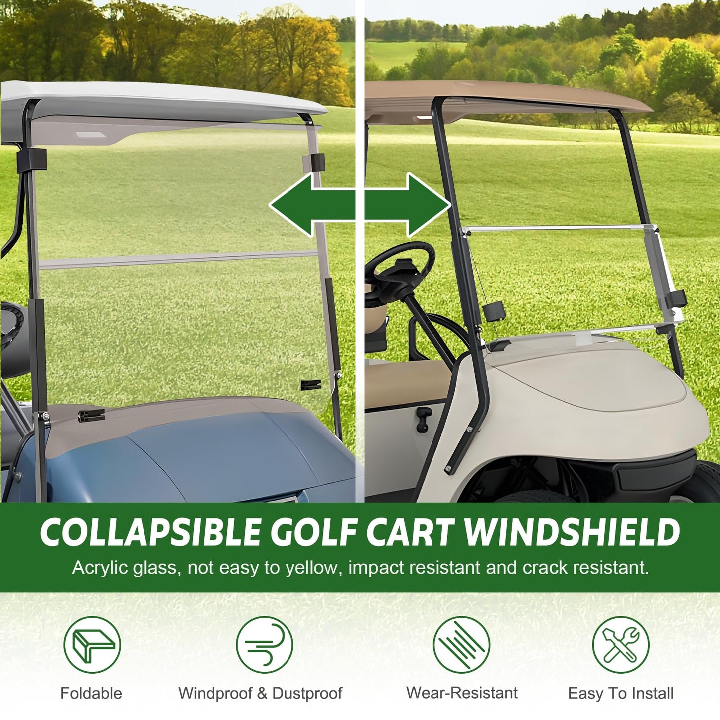 FAHKNS Golf Cart Windshield, For EZGO TXT Medalist 1995-2013 Foldable Golf Windshield Replacement, Impact Resistant Tinted Acrylic Front Windshield For Golf Cart
