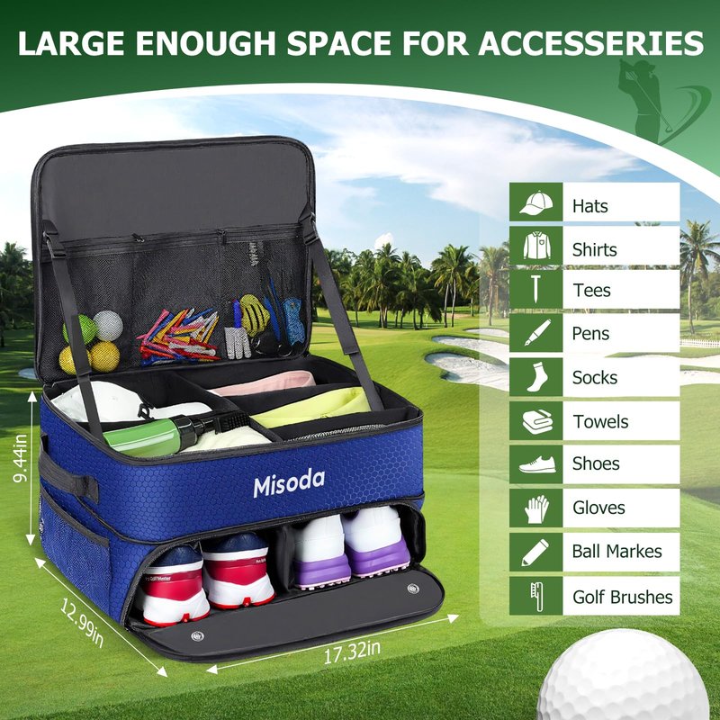 Misoda Golf Trunk Organizer with Shoe Storage, Golf Gifts for Men,2-Pair Capacity, Waterproof Car Trunk Locker Storage Box for Golf Gear and Accessories,Golfer Gifts(Blue) Count