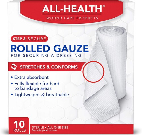 All Health Rolled Gauze Pads - 3" X 2.5 Yds for Wound Care | White, 10 Count