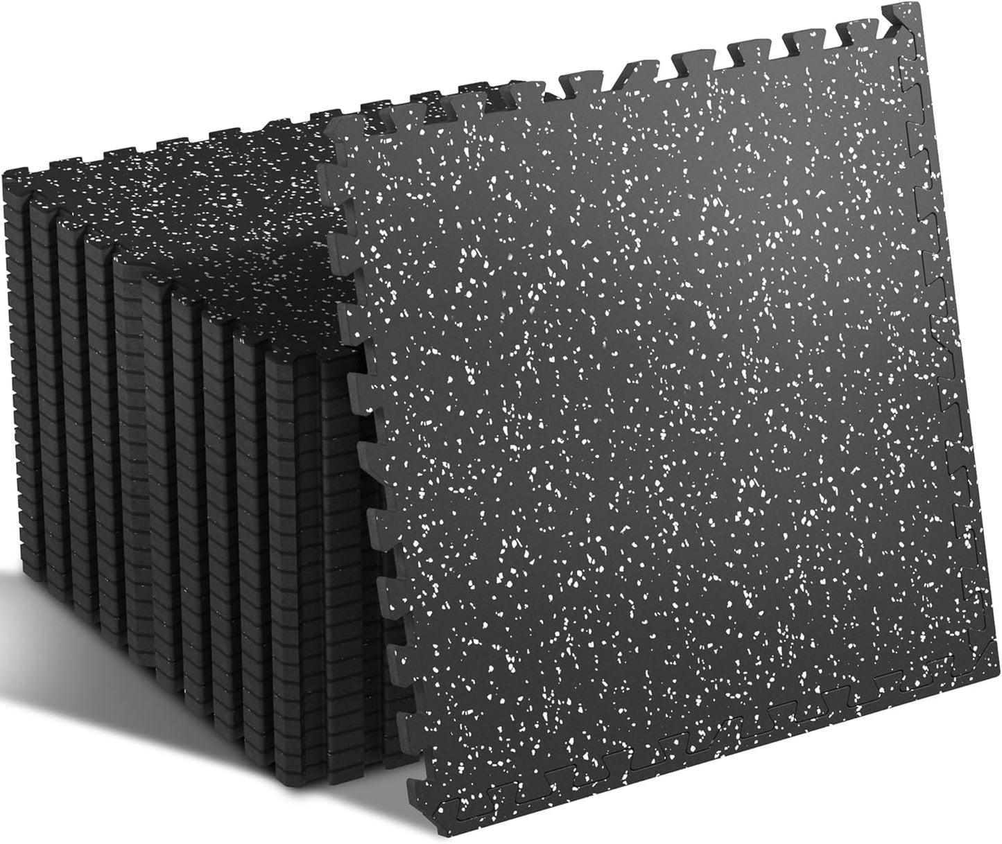 SUPERJARE Rubber Top Exercise Mats - 0.4'' Thick High Density EVA Foam | 24 Pcs, 96 Sq Ft, Black/Grey