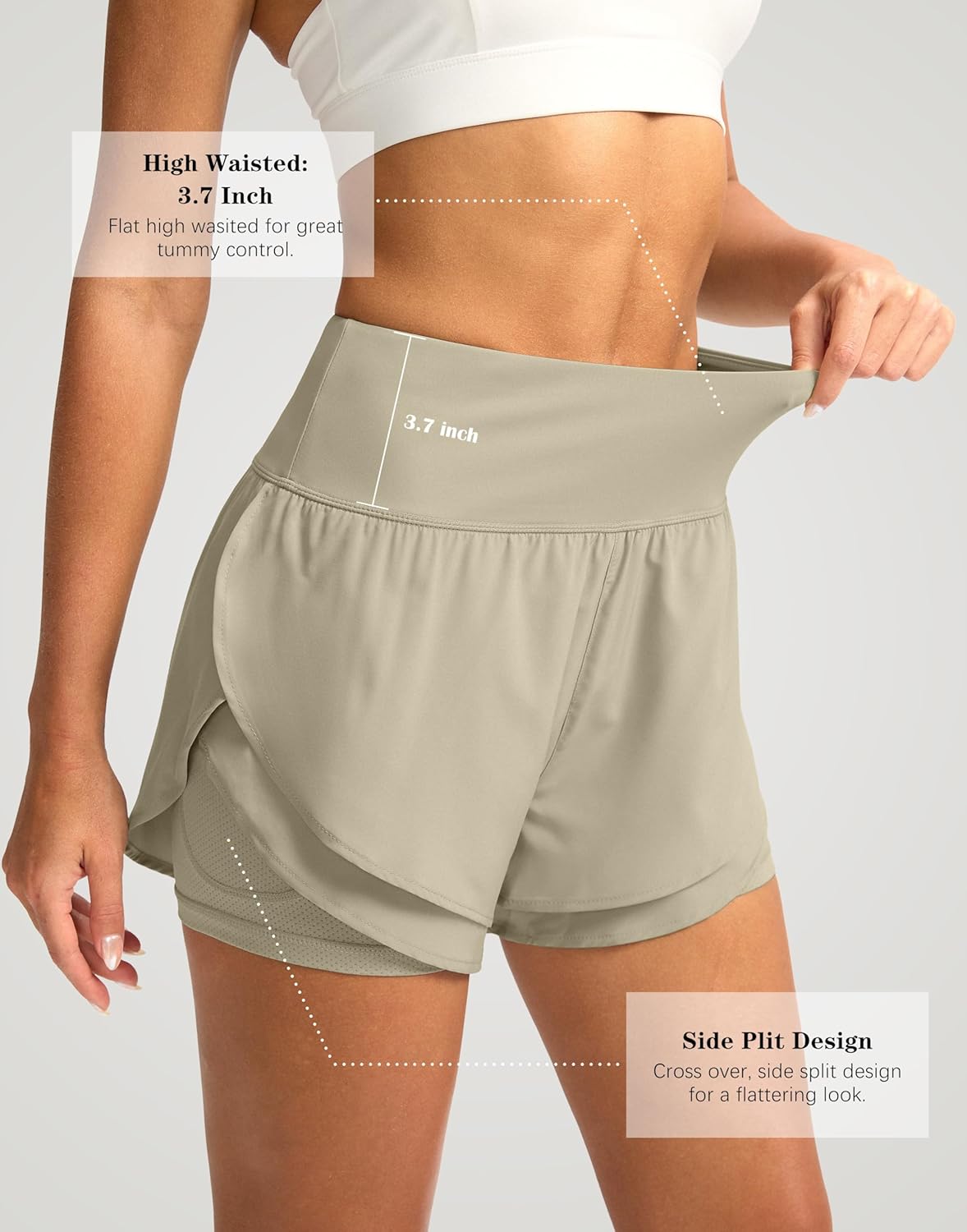 SANTINY Women's 2-in-1 High Waisted Running Shorts - Athletic Workout Shorts with Pockets, 3" Length
