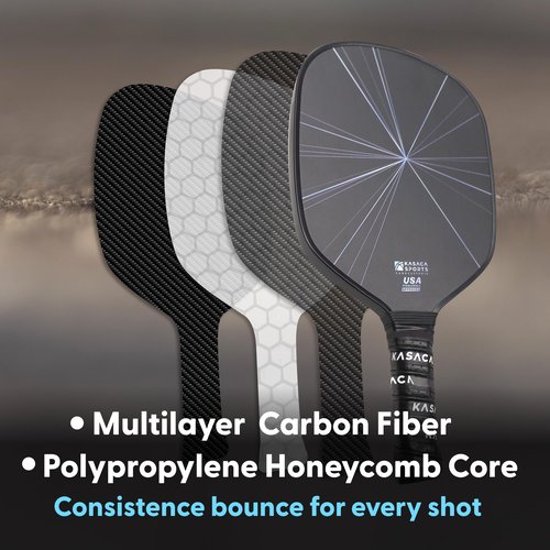 Kasaca Raw Carbon Fiber Pickleball Paddle, Carbon Friction Surface, High-Friction Textured Rackets, 16mm Thickness, USAPA Approved, Thermoformed for Intermediate & Advanced Players