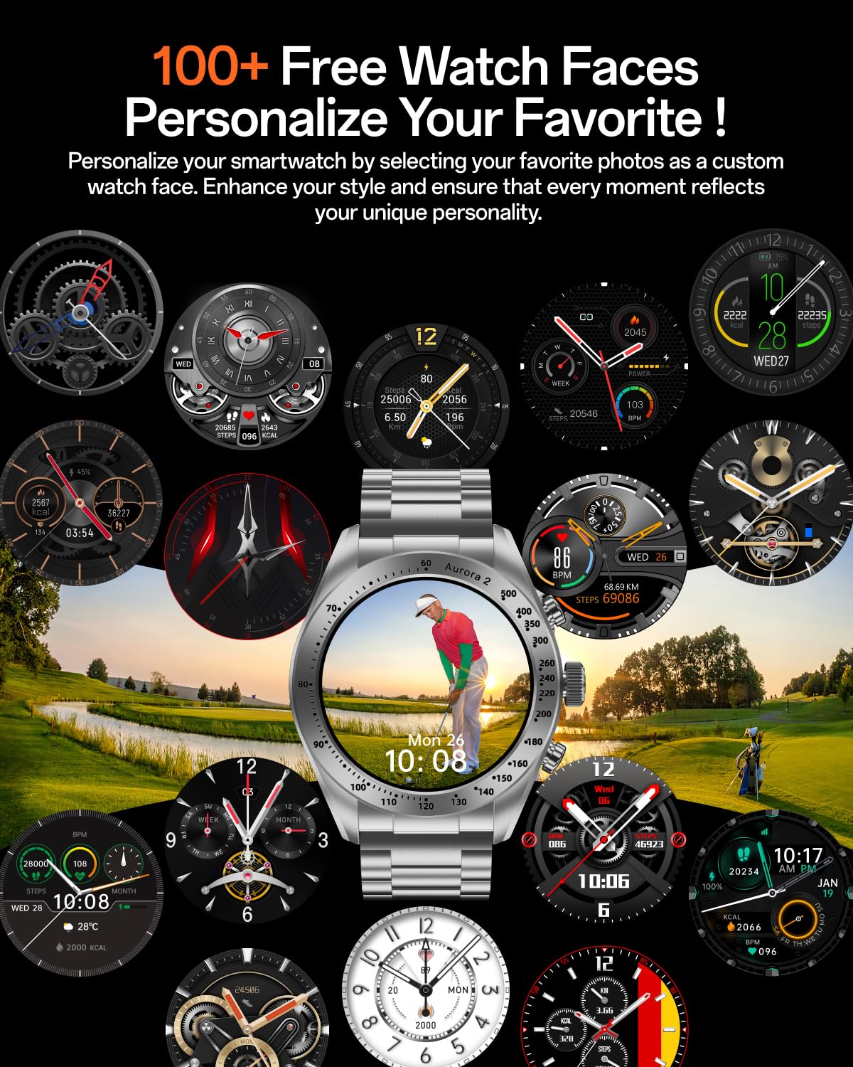 Weofly Aurora 2 Smart Watch for Men Answer/Make Call, 1.32" AMOLED HD Screen Mens Luxury Watch, 350mAh Smartwatch Heart Rate Blood Oxygen Sleep Monitor Pedometer, 3 Strap Connection Adapters (Silver)