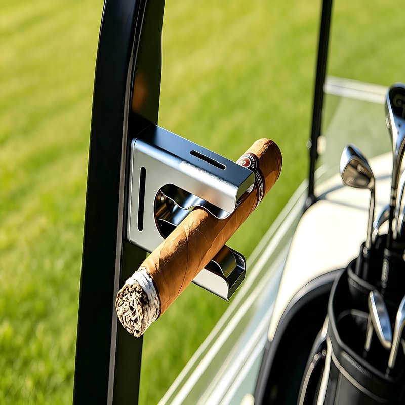 Omnqira Magnetic Cigar Holder for Golf Cart - Ultimate Golf Accessory for Cigar Lovers with Powerful N52 Magnet & Loop Strap, Adjustable Clip (20-64 Ring Gauge), Durable Aluminum Alloy (Gray)