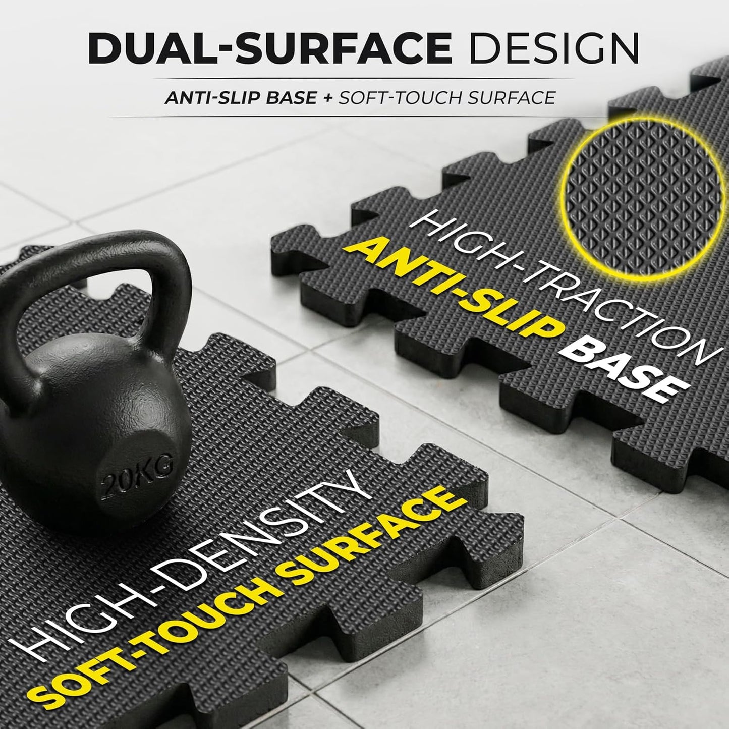 BEMAXX Gym Mats Set - 18 Pcs EVA Interlocking Foam Floor Tiles | Protective 18 Sqft Workout Flooring (12.6"x12.6"x0.4")